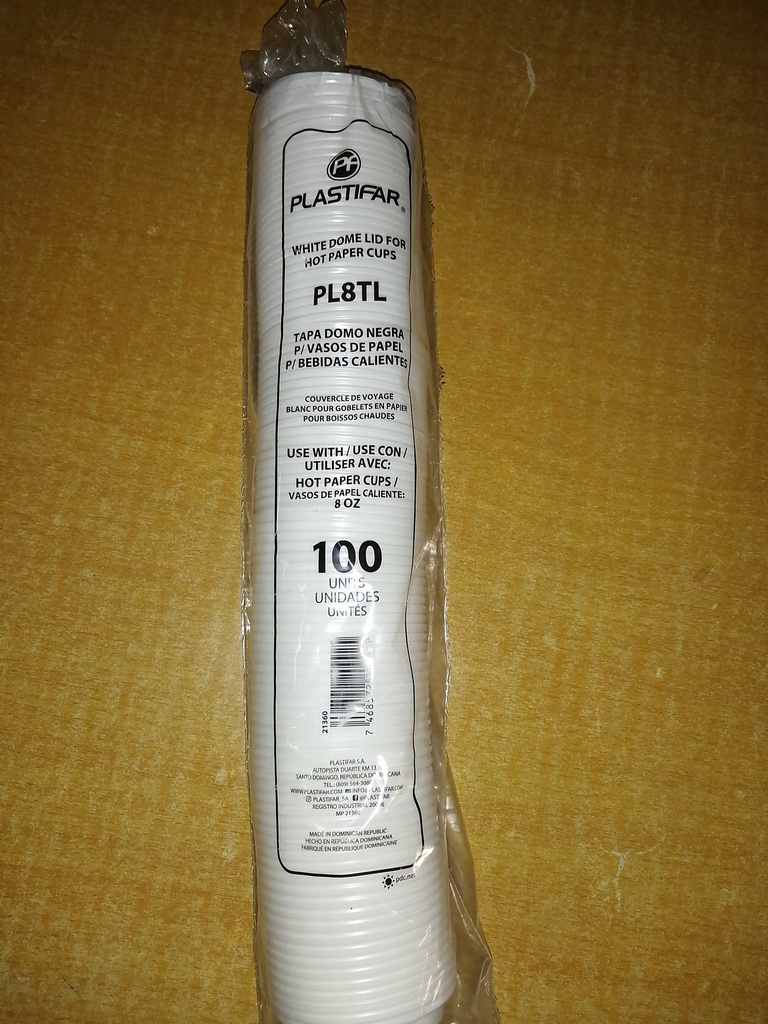 LID, 8 oz, Plastic, White/Black, PL8TL, Plastifar, 100 ct 