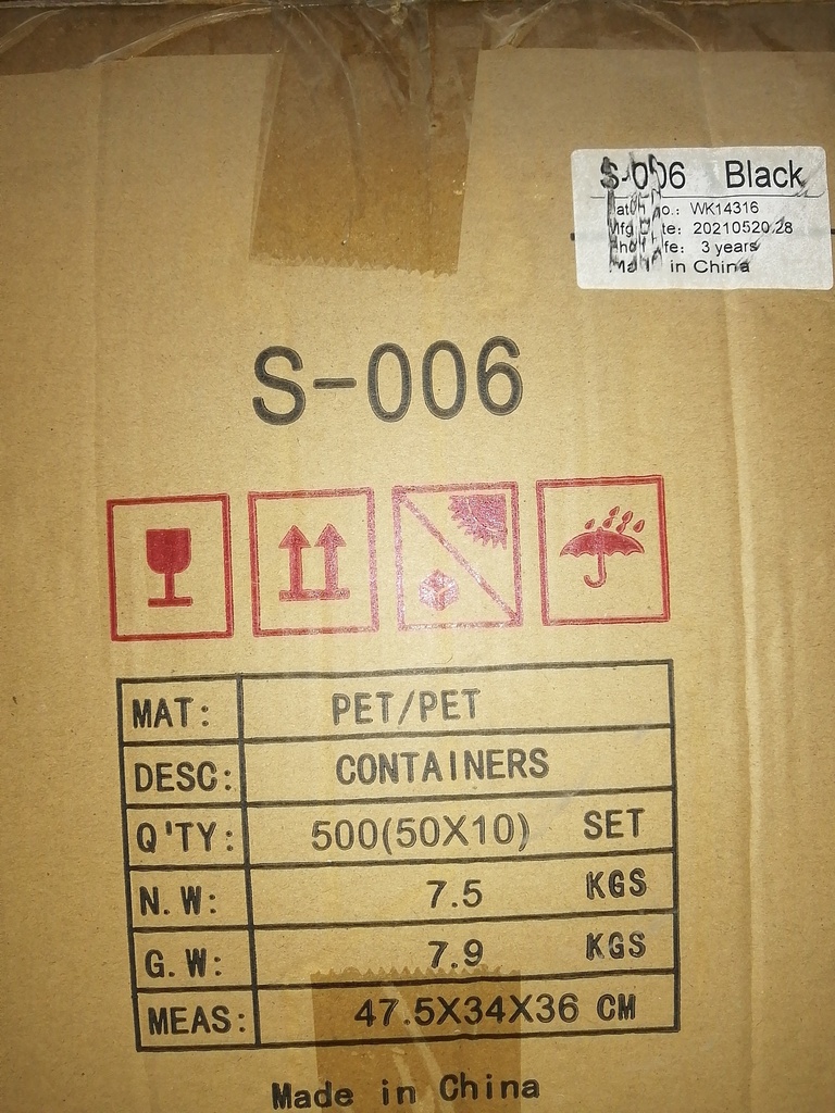 TO GO, CONT., Pet/Pet, S-006, Black, 47.5*34*36 cm, Kanetsuru, 500ct /-cs