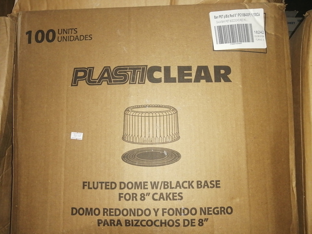 TO GO, Cont., 8", With Lid, W/Black Base, Plastic Clear, 100 ct /-cs 