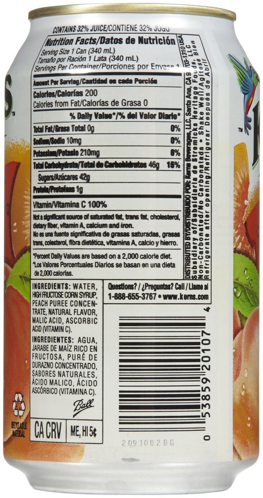 PEACH, Nectar, Soda, Can, 11.5 oz 24 can/cs