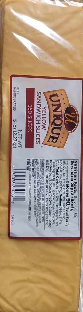 AMERICAN, Cheese, Sliced, Yellow, Unique, 6-5 lb  