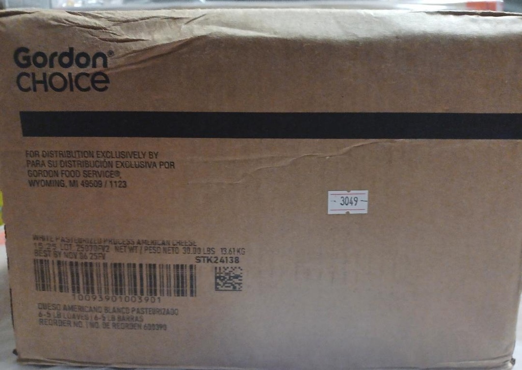 AMERICAN, Cheese, Block, White, GFS, 6-5 lb 