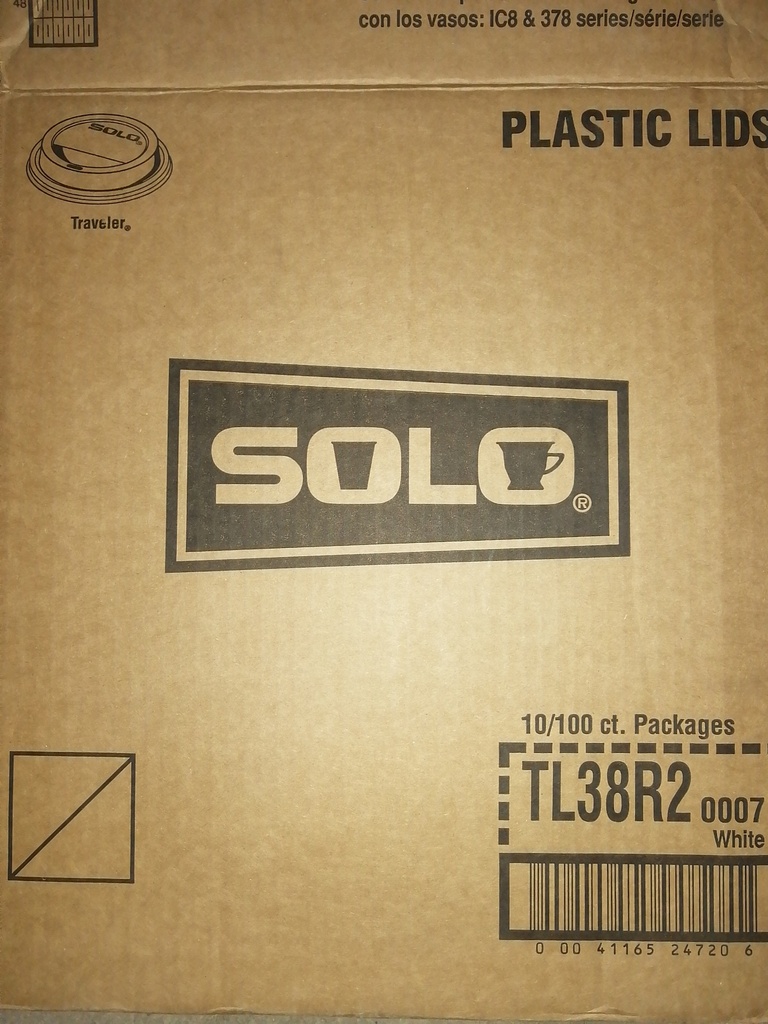 LID, 8 oz, Plastic, White, Hot, #TL38R2, Dart Solo, 100 ct 