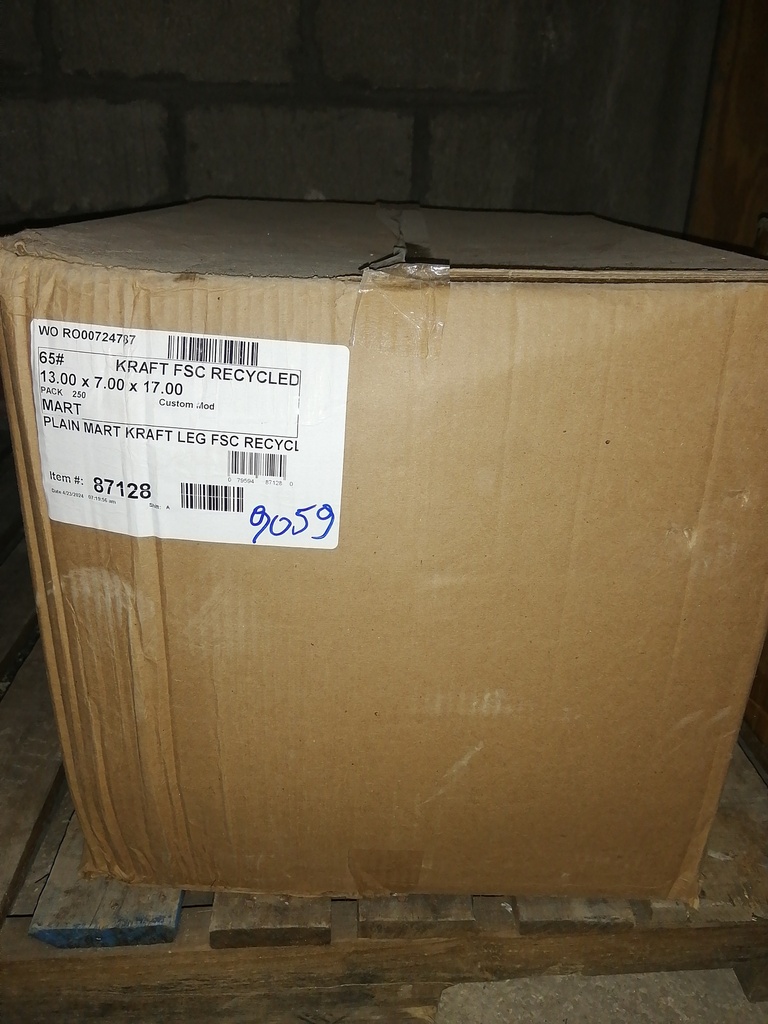 BAG, Paper, Kraft, Plain, #65, With Handles, 13"x 7"x 17", Mart Leg, 250 ct /-cs 