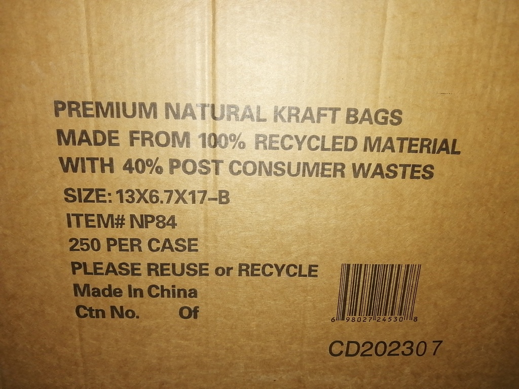 BAG, Paper, Shopping, With Handles, Premium, 13"x 6.7"x 17", Kraft, 250 ct /-cs