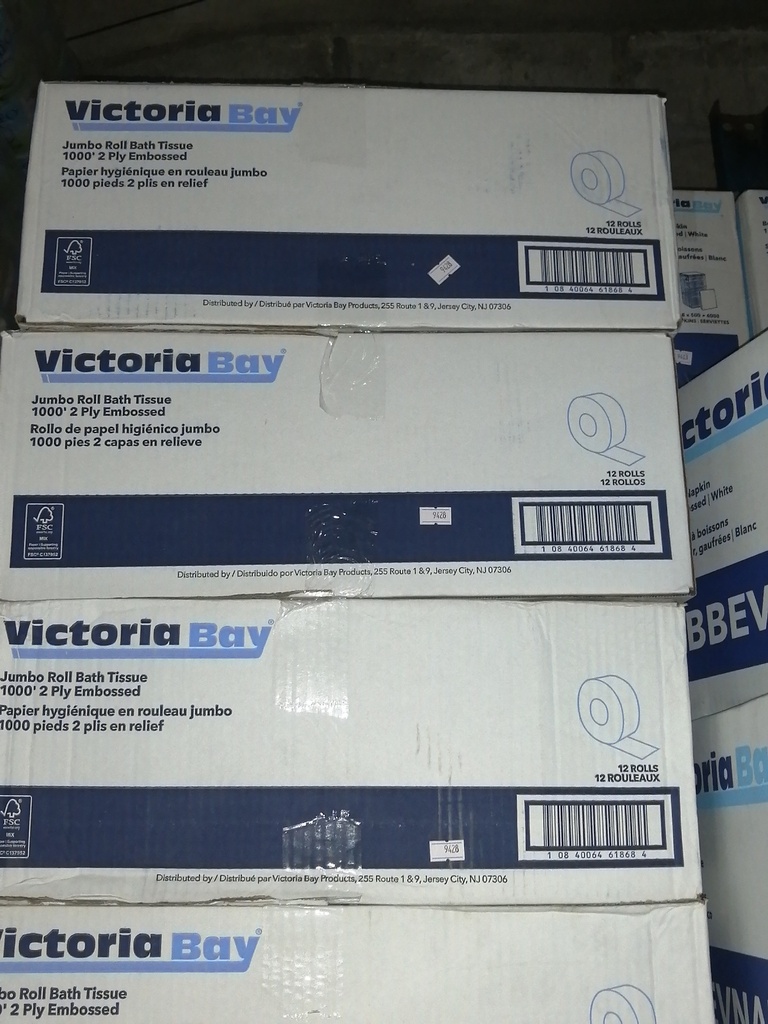 TOILET PAPER, 2 ply, White, Vic Bay, 12 rolls/cs 