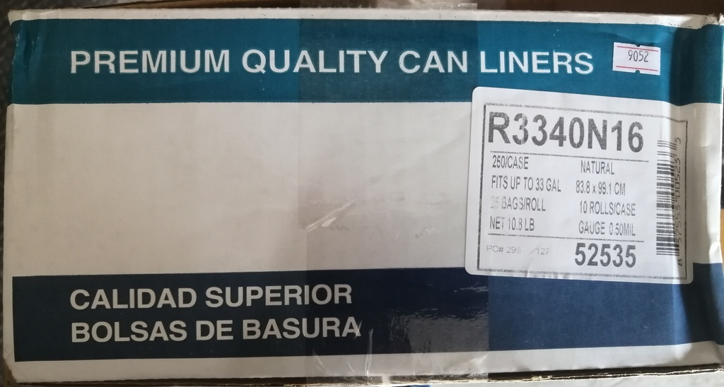 CAN LINERS, White, 33 gal, Victoria Bay, 250 ct /-cs