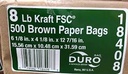 BAG, Paper, 8 lbs, Brown,# 18408, Duro, 6 1/8"x 4 1/8"x 12 7/16", 500 ct /-cs