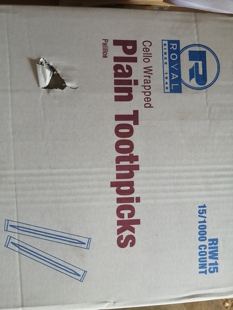 TOOTH PICKS, Round, Wood, wrapped, 2.5", Royal, 1000 ct 