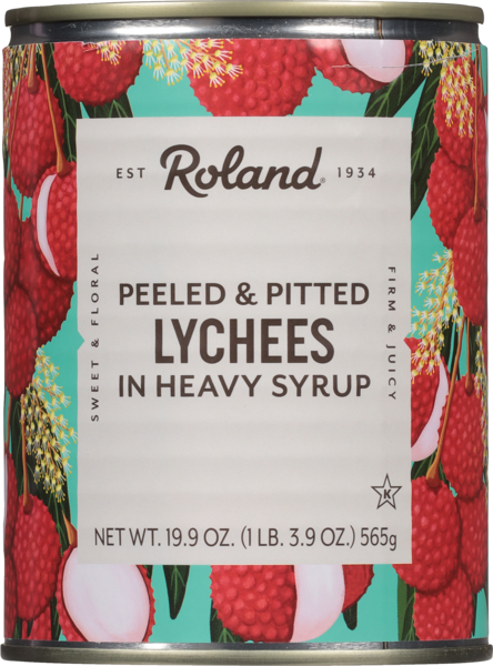 SYRUP, Lychees, Peeled & Pitted, In Heavy, Roland, 19.9 oz