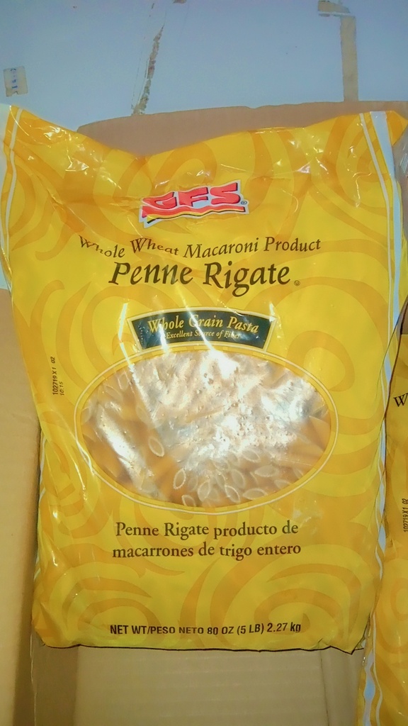 PASTA, Penne Rigate, Whole Wheat, #654571, GFS, 5 lb