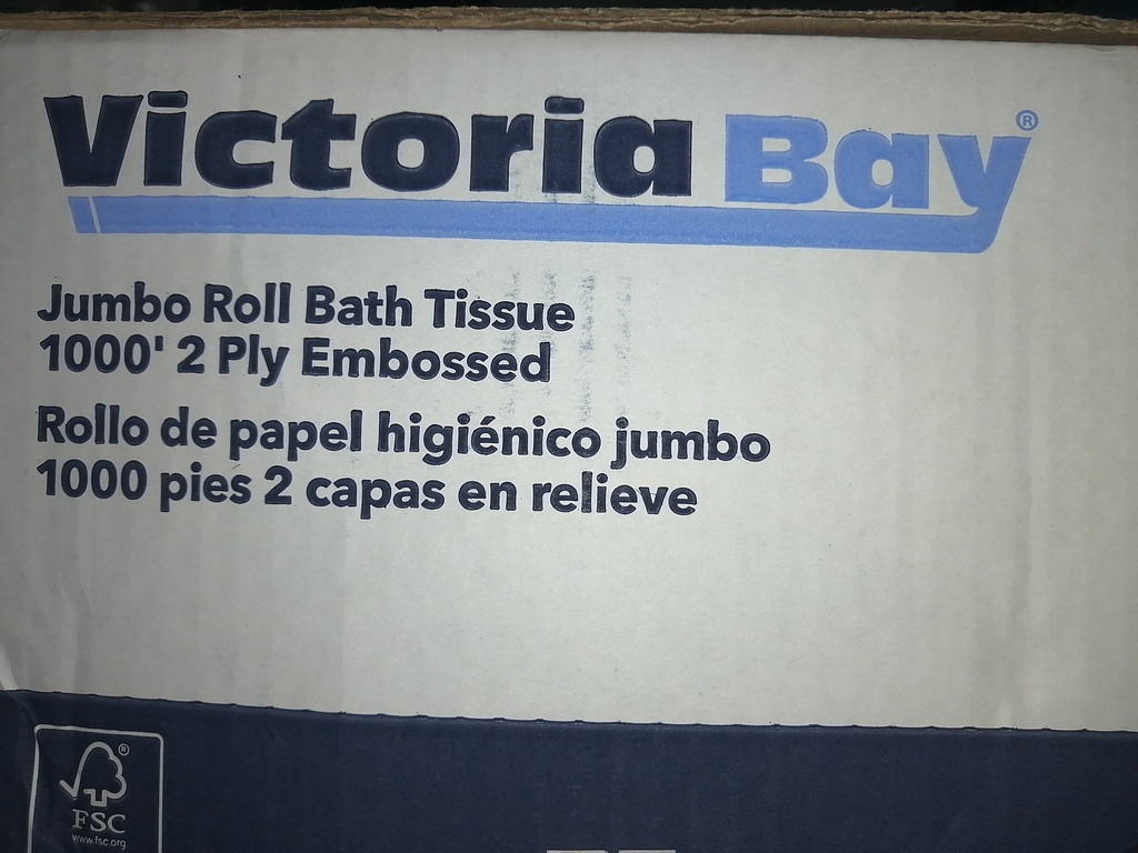 TOILET PAPER, Jumbo, 2 ply, White, Vic Bay, 12 rolls/cs 