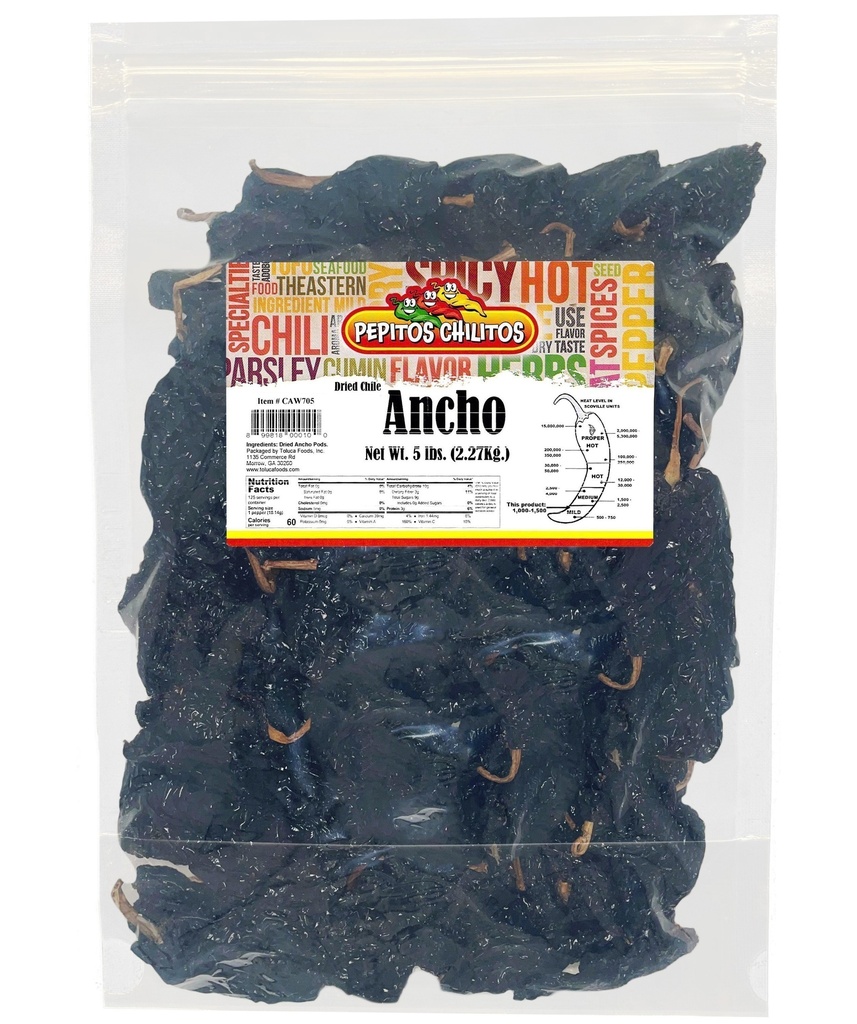 ANCHO CHILI, Dried, Pepitos Chilitos, 5 lb