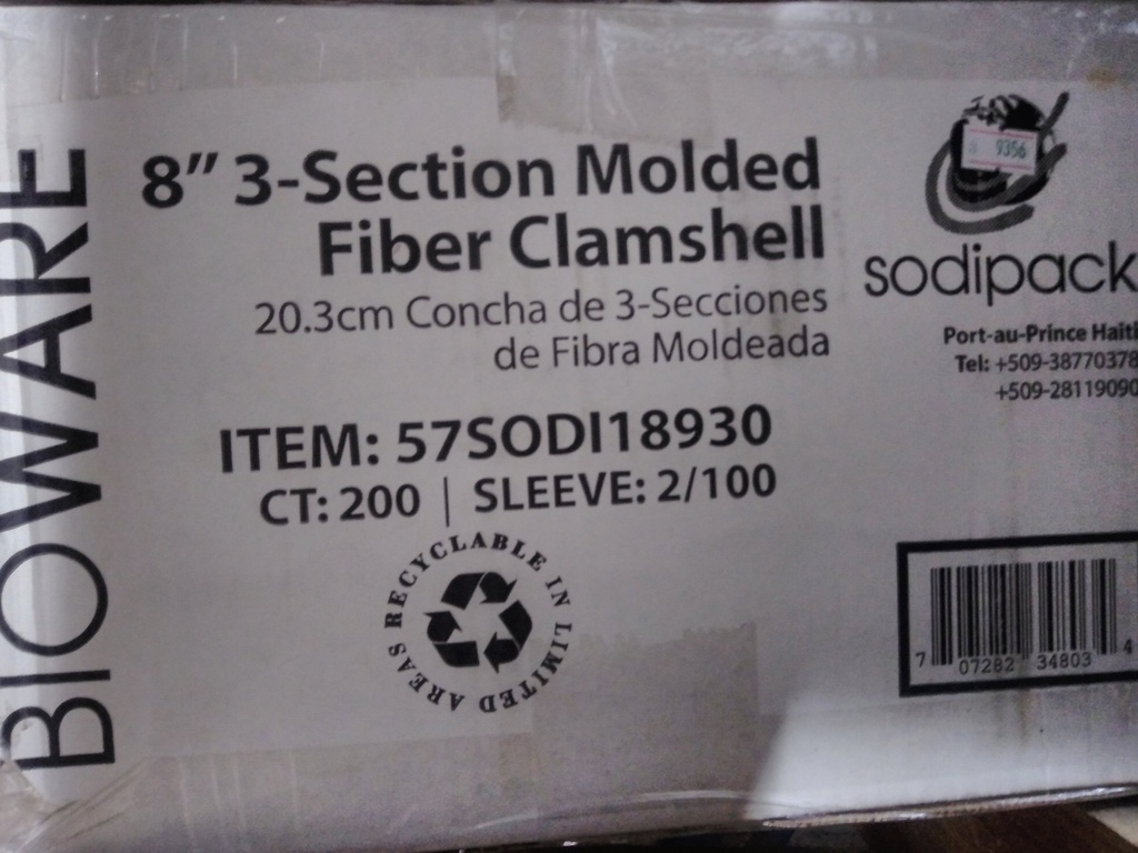 TO GO, 3 Comp, 8", Clamshell, /Bioware 200 ct /-cs