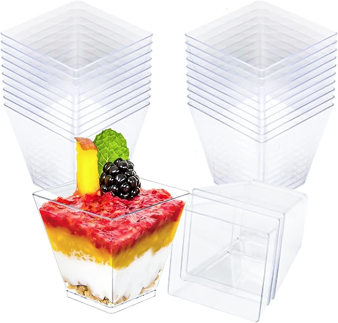 CUP, Dessert Clear, Square Plastic, Mini Cube 1.75 oz, Shot Glass, Petites, Pack of 40 ct