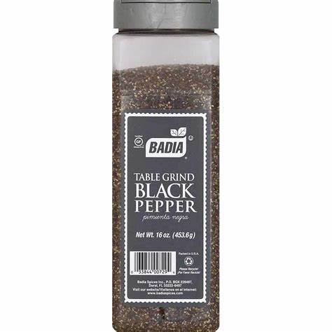 PEPPER, Black, Cracked, Spice, Badia, 6-16 oz 