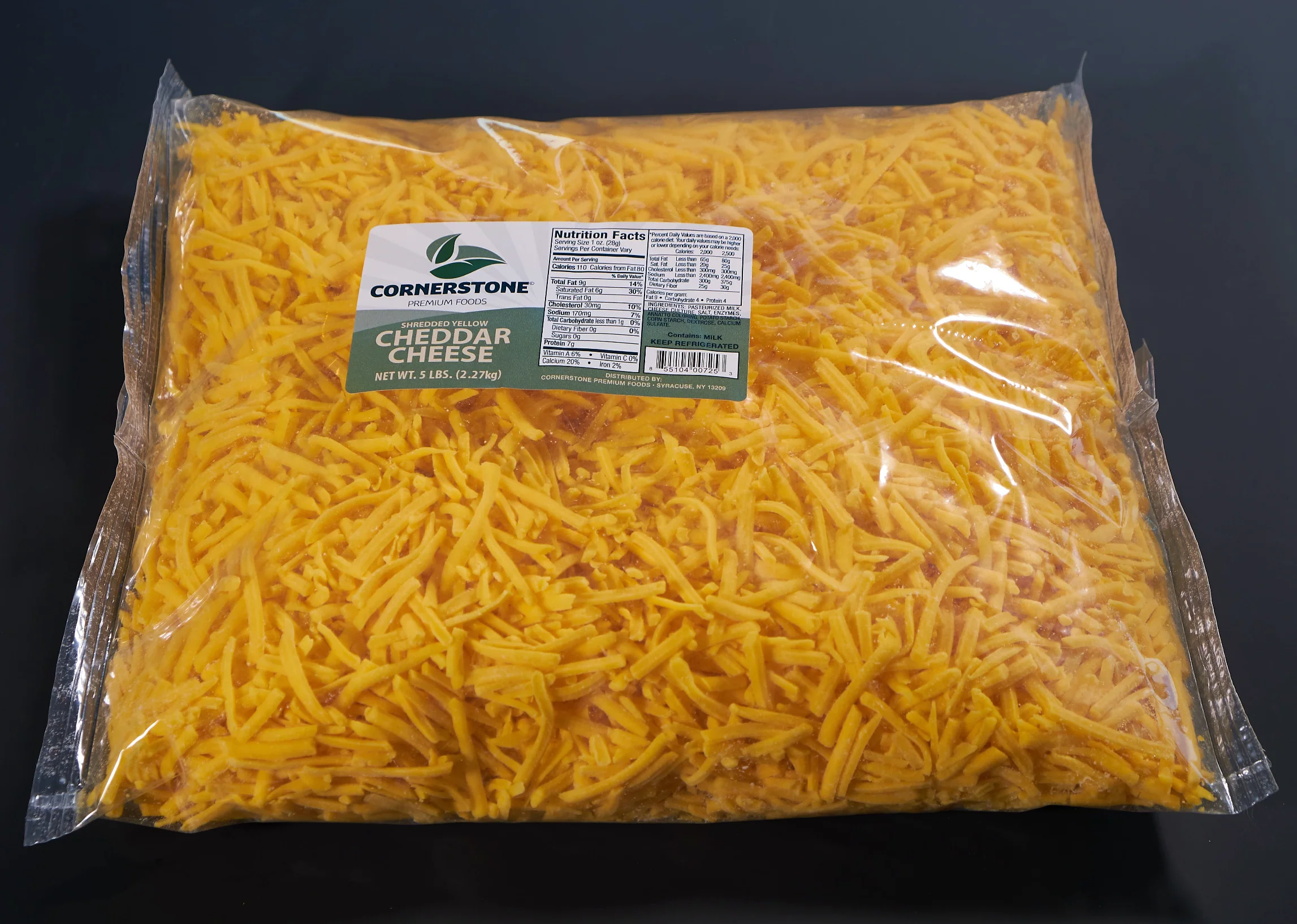 CHEDDAR, Cheese, Shredded, Yellow, Cornerstone, 4-5 lb