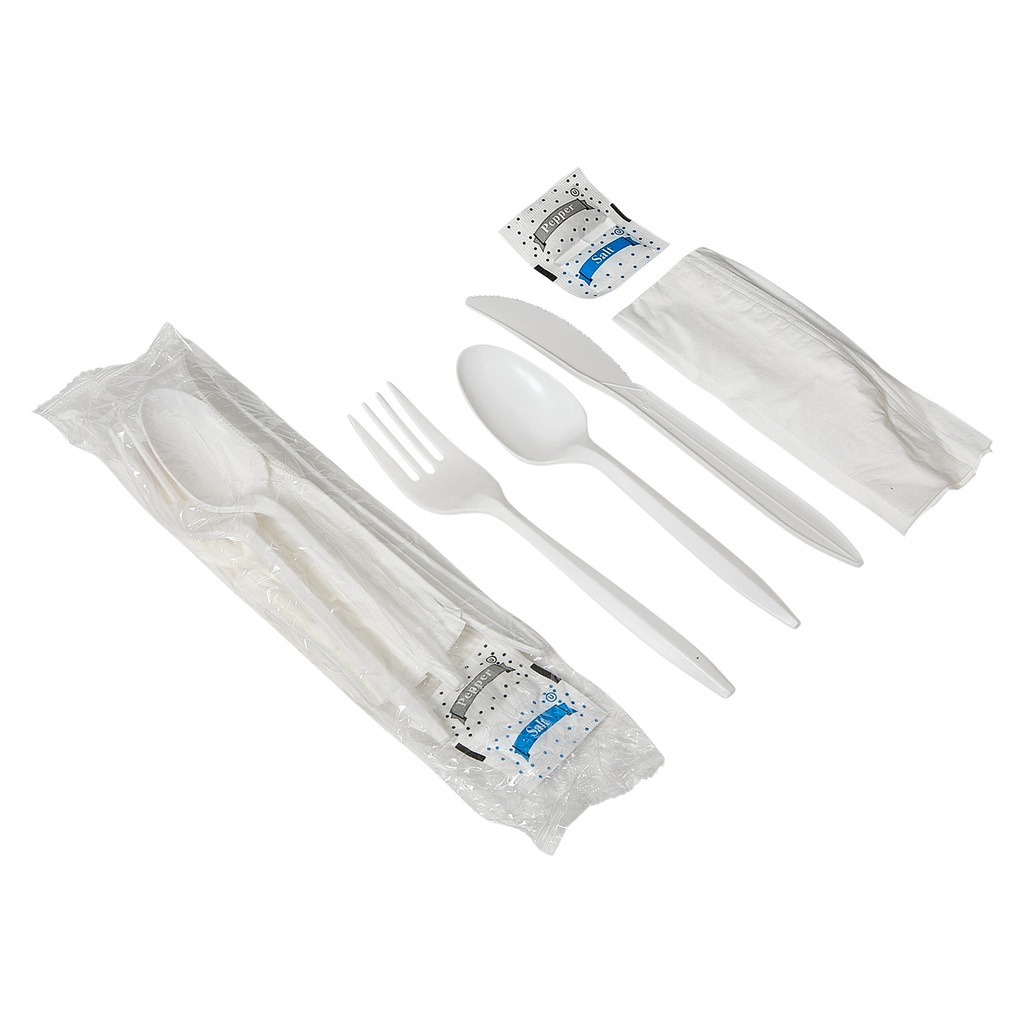 CUTLERY KIT, White, 6 Pieces (Med Weight) Boardwalk 250 ct 
