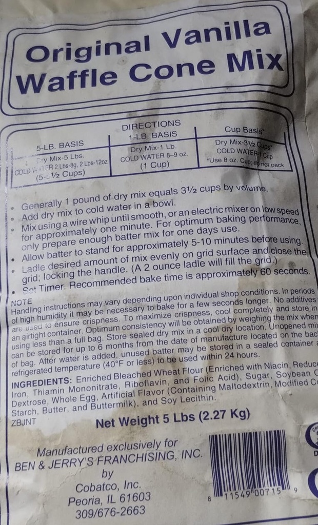 FLOUR, Corn, Mix, Vanilla, Original Waffle, 5 lb