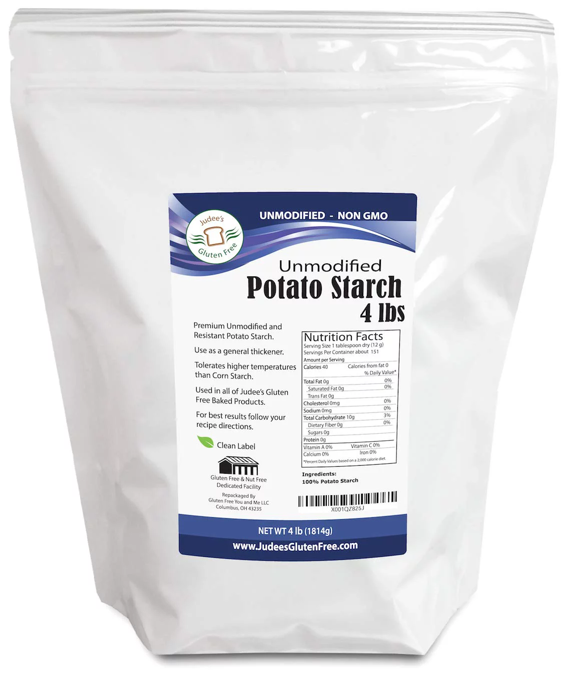 FLOUR, Potato, Starch, Unmodified, Judee's, 4 lb