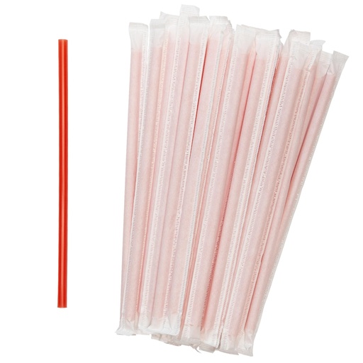 [100201-US] STRAW, 10.25", Plastic, Red, Wrapped, Giant, 450 ct