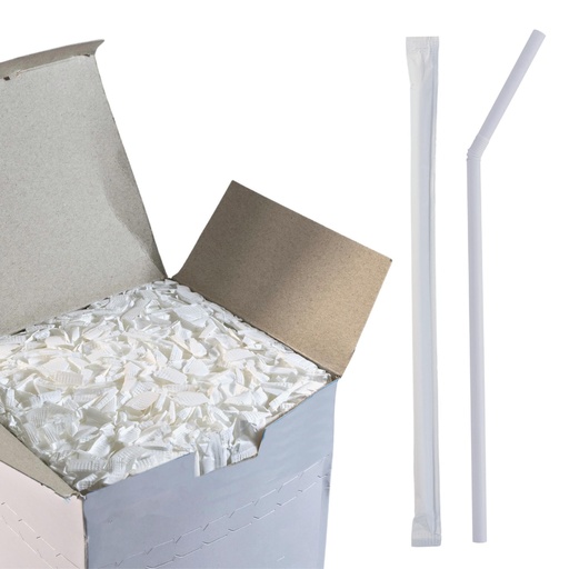[100216-US] STRAW, 7 5/8", Plastic, White,Flexible Wrapped,  Vic Bay, 400 ct  