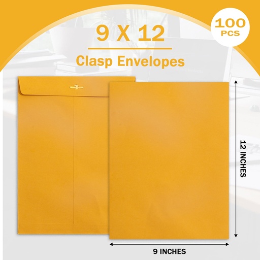[10041-US] ENVELOPES, Jaune, Clasp 9x12, Goefun, Manilla, 100 Pck