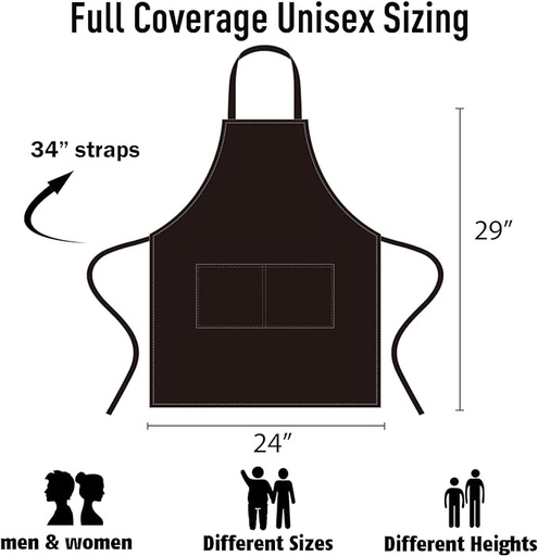 [9650-US] APRON, Unisex, Black, with 2 Roomy Pockets