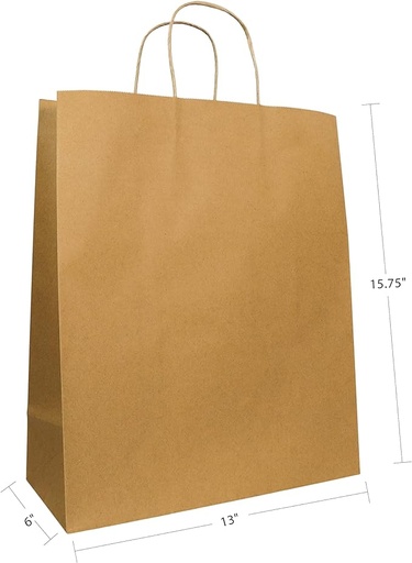 [9092-US] BAG, Paper, Shopping, With Handles, Premium, 13"x 6"x 15.75", Kraft, 250 ct /-cs